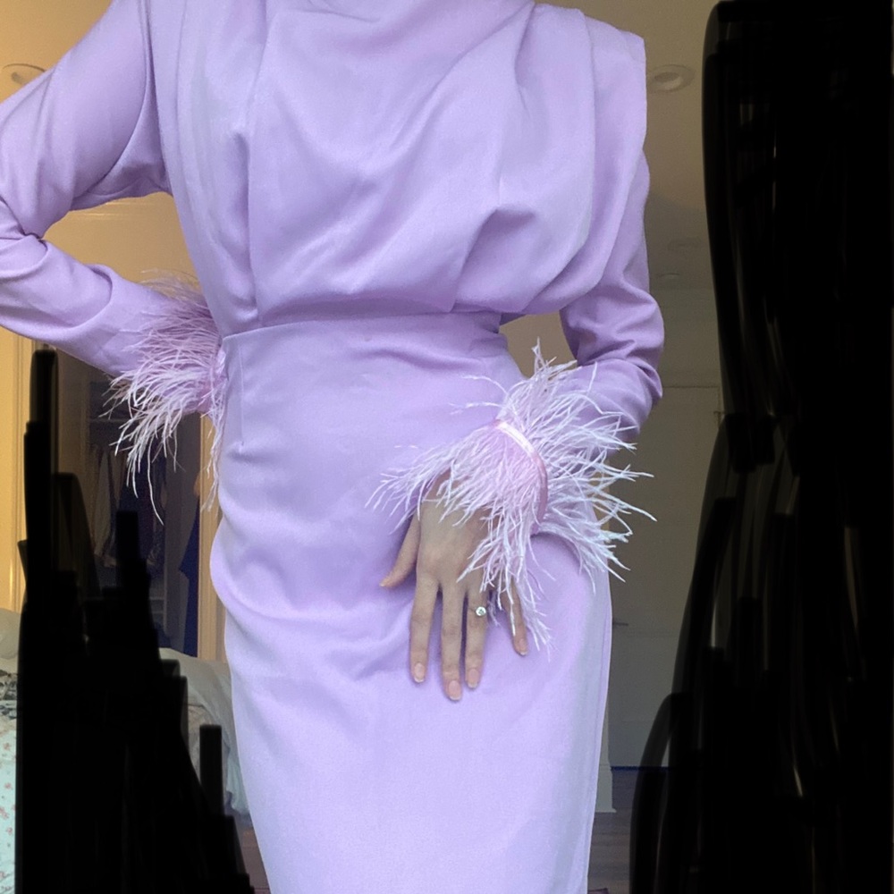 Cute Lavender Purple Feather Sleeve Fitted Dress